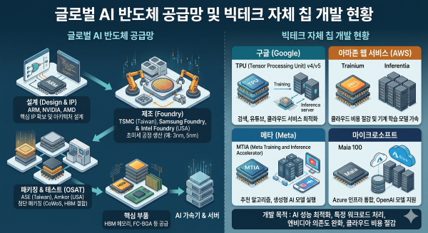 글로벌 AI 반도체 공급망 및 빅테크 자체 칩 개발 현황